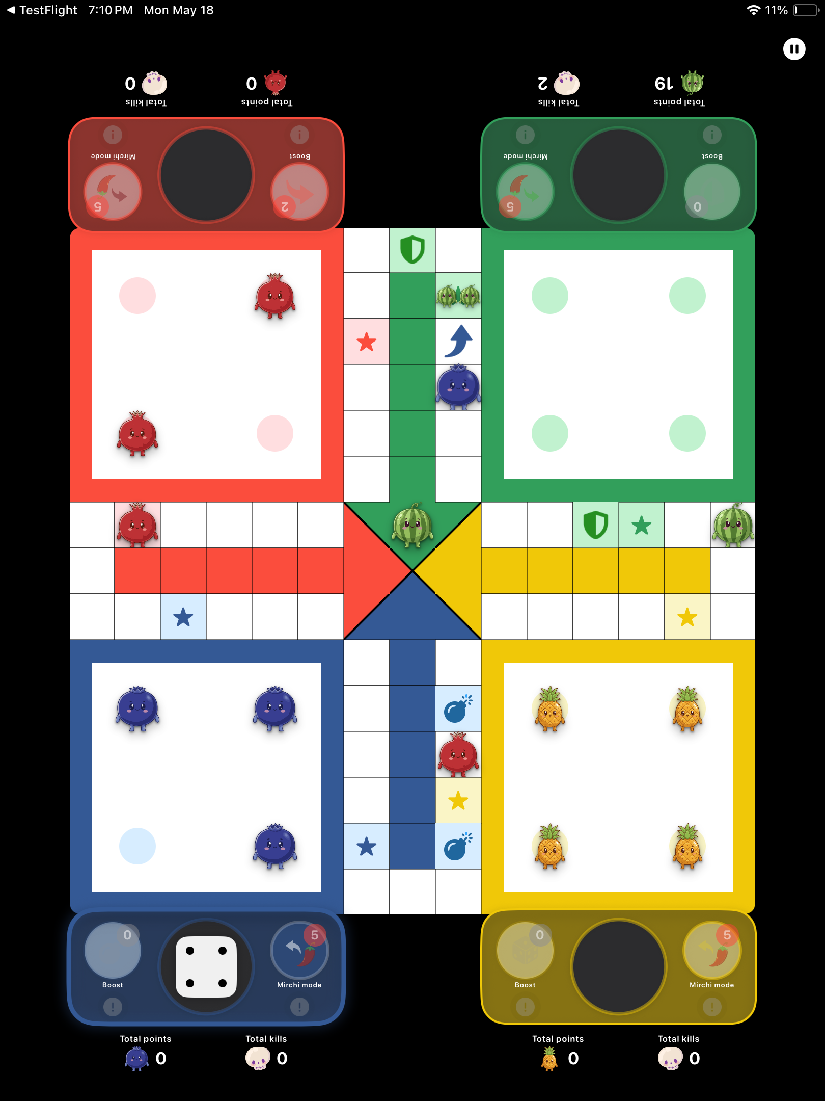 Late-game board with shields and special tiles